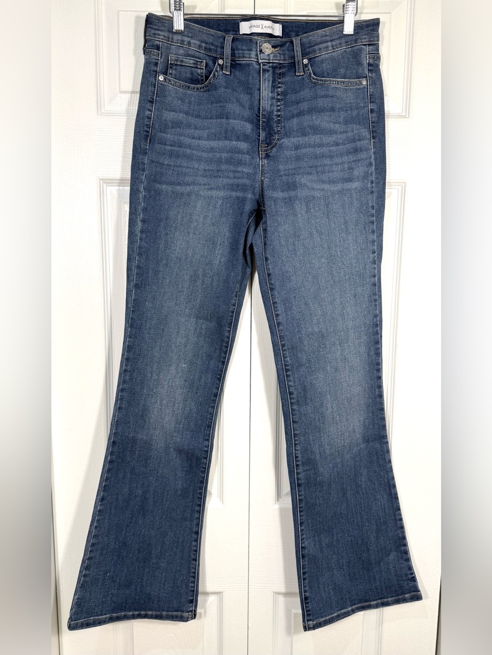 Vintage America High Rise Flare Jeans Medium Wash Stretch Denim Size 8